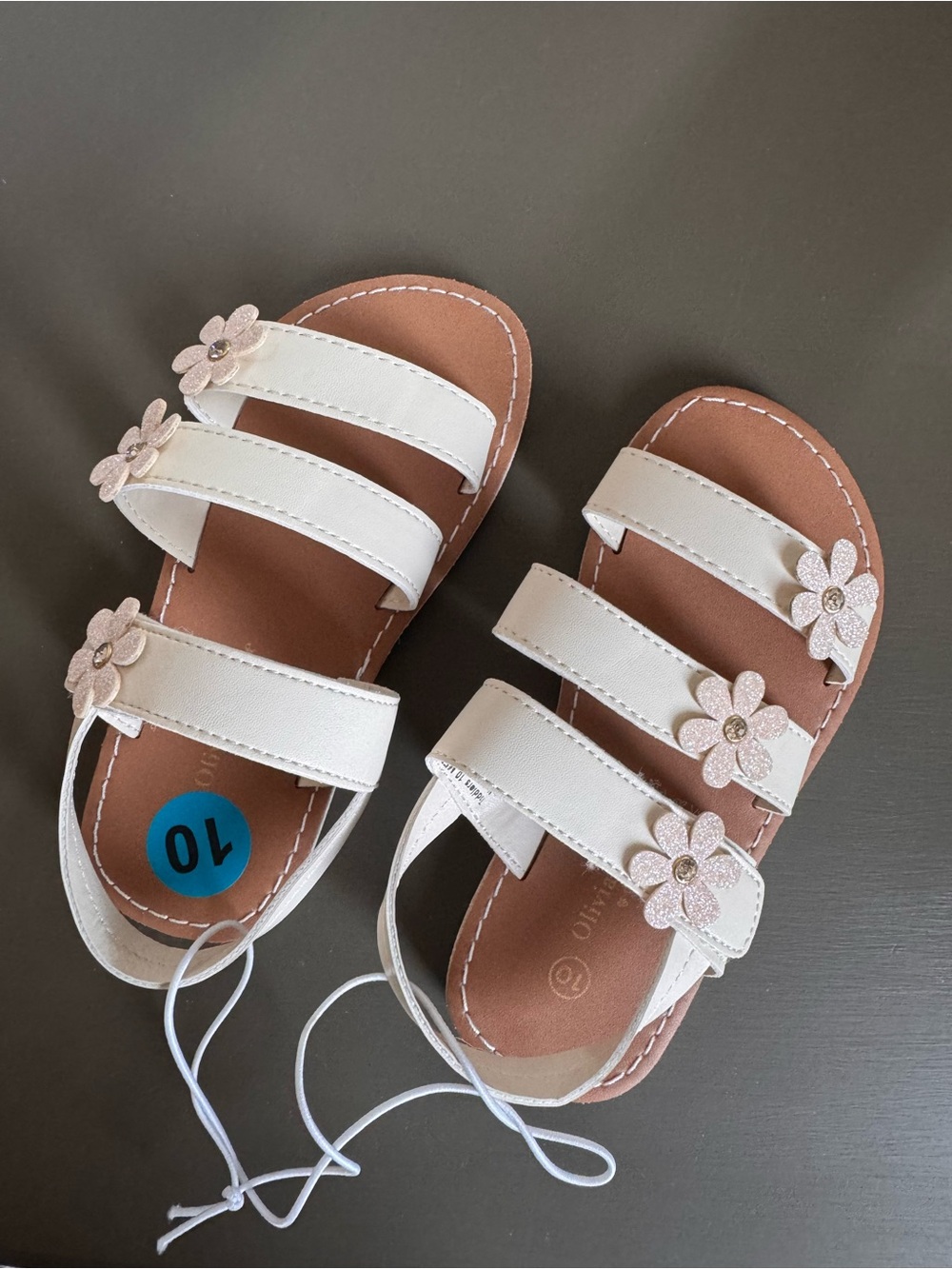 Little Girls White Triple-Strap Floral Sandals